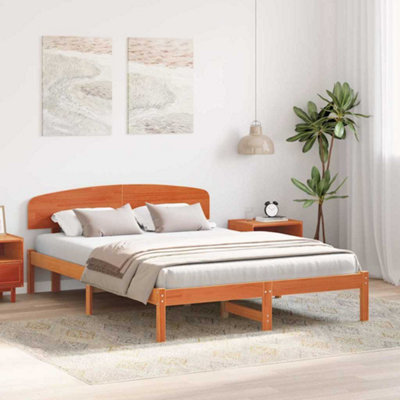 Modern Bed Frame with Headboard Wax Brown 150x200 cm Solid Wood Pine