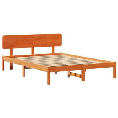 Modern Bed Frame with Headboard Wax brown 160 x 200 cm Solid Pine Wood