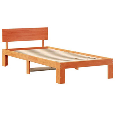 Modern Bed Frame with Headboard Wax Brown 90x200 cm Solid Pine Wood