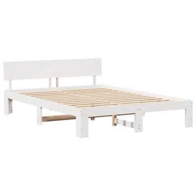Modern Bed Frame with Headboard White 140x200 cm Solid Pine Wood