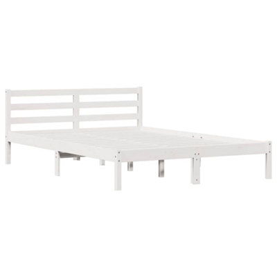 Modern Bed Frame with Headboard White 140x220 cm Solid Wood Pine
