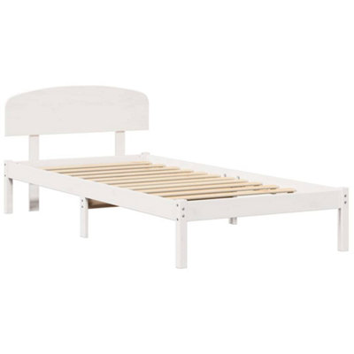 Modern Bed Frame with Headboard White 75x190 cm Solid Wood Pine