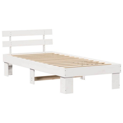 Modern Bed Frame with Headboard White 90x190 cm Solid Wood Pine