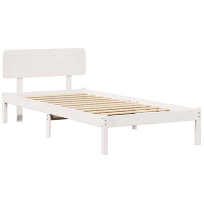 Modern Bed Frame with Headboard White 90x200 cm Solid Pine Wood
