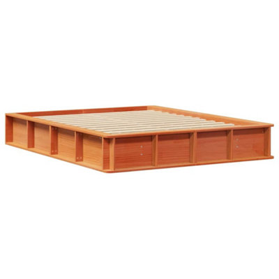 Modern Bed Frame with Lift-up Storage, Wax Brown, 150 x 200 cm, Solid ...