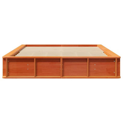 Modern Bed Frame with Lift-up Storage, Wax Brown, 150 x 200 cm, Solid ...