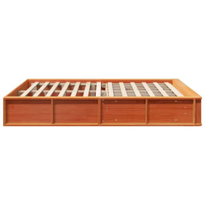 Modern Bed Frame with Lift-up Storage, Wax Brown, 150 x 200 cm, Solid ...