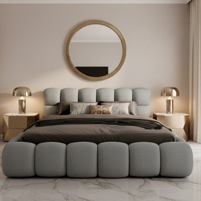 Modern Bed with Storage Wooden Frame Boston 160 x 200 cm Grey