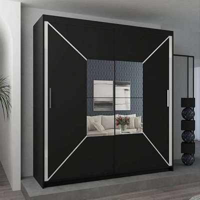 Modern Bedroom Cabinet Sliding Wardrobe with LED Light and Central ...