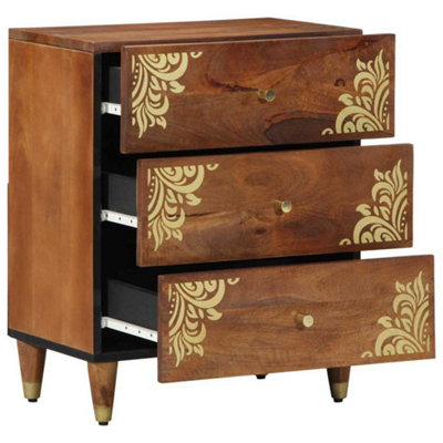 Modern Bedside Table Honey brown with gold decorative patterns