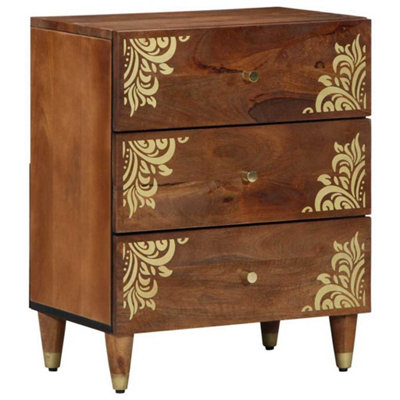 Modern Bedside Table Honey brown with gold decorative patterns