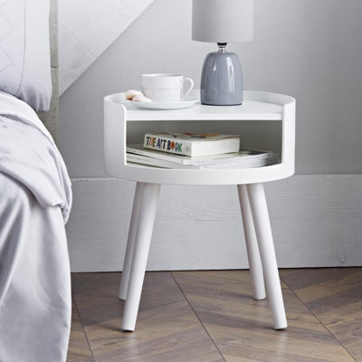 Modern Bedside White Table Stylish Nightstand with Open Shelf Durable Wooden Design 