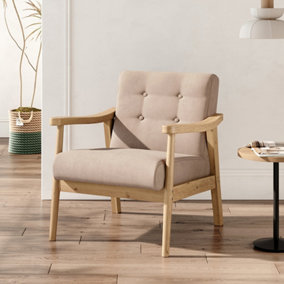 Modern Beige Wood Frame Upholstered Recliner Chair Armchair
