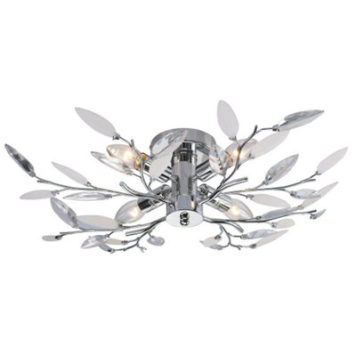 Modern Birch Semi Flush Ceiling Light with Clear & White Leaves