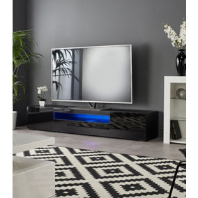 Modern Black 200cm Matt Gloss TV Stand Cabinet Suitable for 55 65 70 75 80 Inch 4K LED Flat Screen TV's