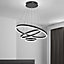 Modern Black 3 Ring Aluminum Round Adjustable Linear Hanging LED Ceiling Pendant Light in White Light