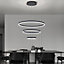 Modern Black 3 Ring Aluminum Round Adjustable Linear Hanging LED Ceiling Pendant Light in White Light