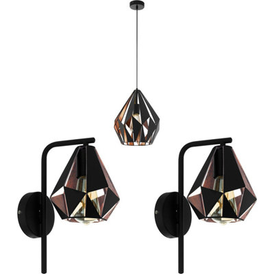 Modern Black and Copper Ceiling Pendant Light with Matching Wall Sconces