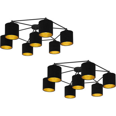 Modern Black and Gold Ceiling Light Fixture - 2 Pack E27 7x40W