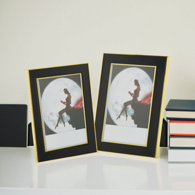 Modern Black and Gold Vertical Aluminum Photo Frame Picture Frames 4 x 6 Inch
