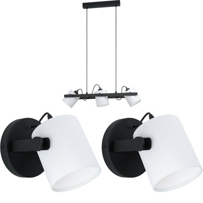 Modern Black and White Ceiling Pendant Light with Matching Wall Sconces
