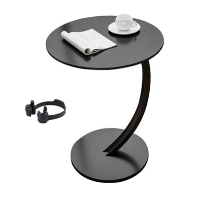 Modern Black C-Shape Side Table - Sofa End, Laptop, Coffee & Snack Desk