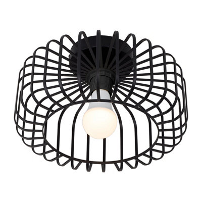 Modern Black Cage Ceiling Light with 3 Colour LED ,E27