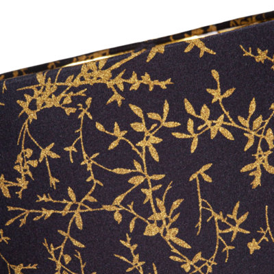 Modern Black Cotton Fabric 12" Lamp Shade with Gold Foil Floral Decoration