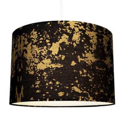 Modern Black Cotton Fabric Lamp Shade with Gold Foil Decor for Table or Ceiling