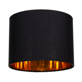 Modern Black Cotton Fabric Small 8 Drum Lamp Shade with Shiny Golden Inner