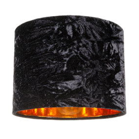 Modern Black Crushed Velvet 8 Table/Pendant Lampshade with Shiny Copper Inner