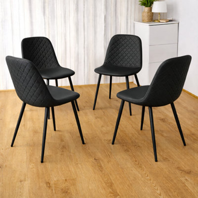 Modern Black Glass Marble Effect Dining Table Set With 4 Black Gem ...