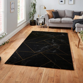 Modern Black Gold Abstract Rug by Think Rugs-160cm X 220cm