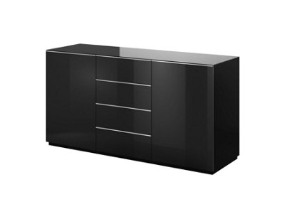 Modern Black Helio 26 Sideboard Cabinet, Sophisticated Storage Solution with 4 Drawers & 2 Doors, H710mm W1600mm D480mm