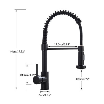 Modern Black Kitchen Mixer Tap, Pull-Out Spring Neck Spray & Single Lever Control