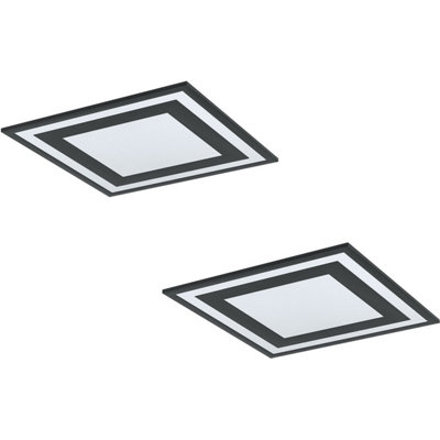 Modern Black LED Wall and Ceiling Light - 2 Pack, 450mm Square Slim Panel, 24W