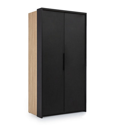 Modern Black Loft Left Folding Door Wardrobe H2040mm W1040mm D650mm with Shelves and Drawers