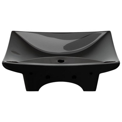 Modern Black Luxury Ceramic Basin Rectangular with Overflow & Faucet Hole