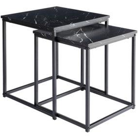 Modern Black Marble Side Table, Nesting Coffee Table Set of 2 With Metal Frame, End Tables for Living Room
