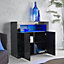 Modern Black Matt Gloss Buffet Sideboard Cabinet with LED Lights- Length 90cm x Depth 35cm x Height 83cm