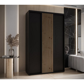 Modern Black Matt Sapporo Sliding Door Wardrobe 160cm - Ample Storage (H2050mm W1600mm D600mm)