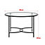 Modern Black Metal Frame Tempered Glass Round Coffee Table for Living Room Dia 800mm