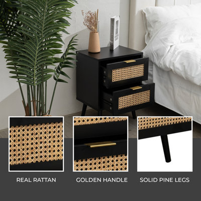 Modern Black Rattan Bedside Table with 2 Drawers Bedside for — free download