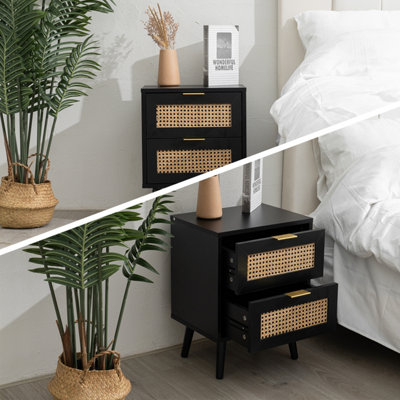 Modern Black Rattan Bedside Table with 2 Drawers Bedside for — free download