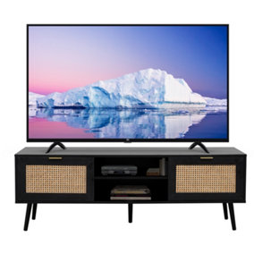 Modern Black Rattan TV Stand with Contemporary Elegance