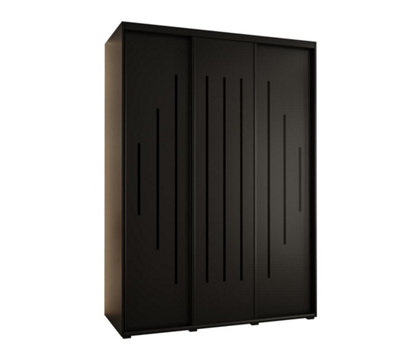 Modern Black Sliding Wardrobe H2050mm W1800mm D600mm with Customisable Black Steel Handles