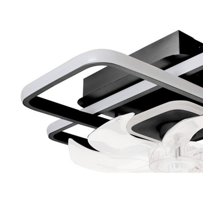 Modern Black Smart Ceiling Fan Light - 7-Blade Rectangular Design ...
