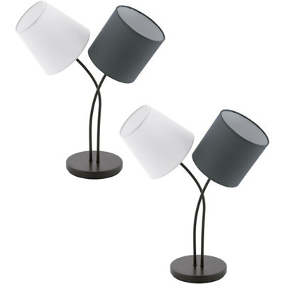 Modern Black Steel Table Lamp Set with Anthracite Fabric Shade - E14 Bulbs Included