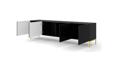Modern Black Surf TV Cabinet with Gold Legs (W)200cm (H)56cm (D)42cm - Seamless & Sophisticated