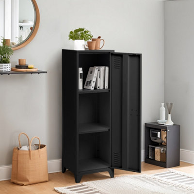 Modern Black Tall Metal File Cabinet Home Office Storage Cabinet with Adjustable Shelves and Door 128cm